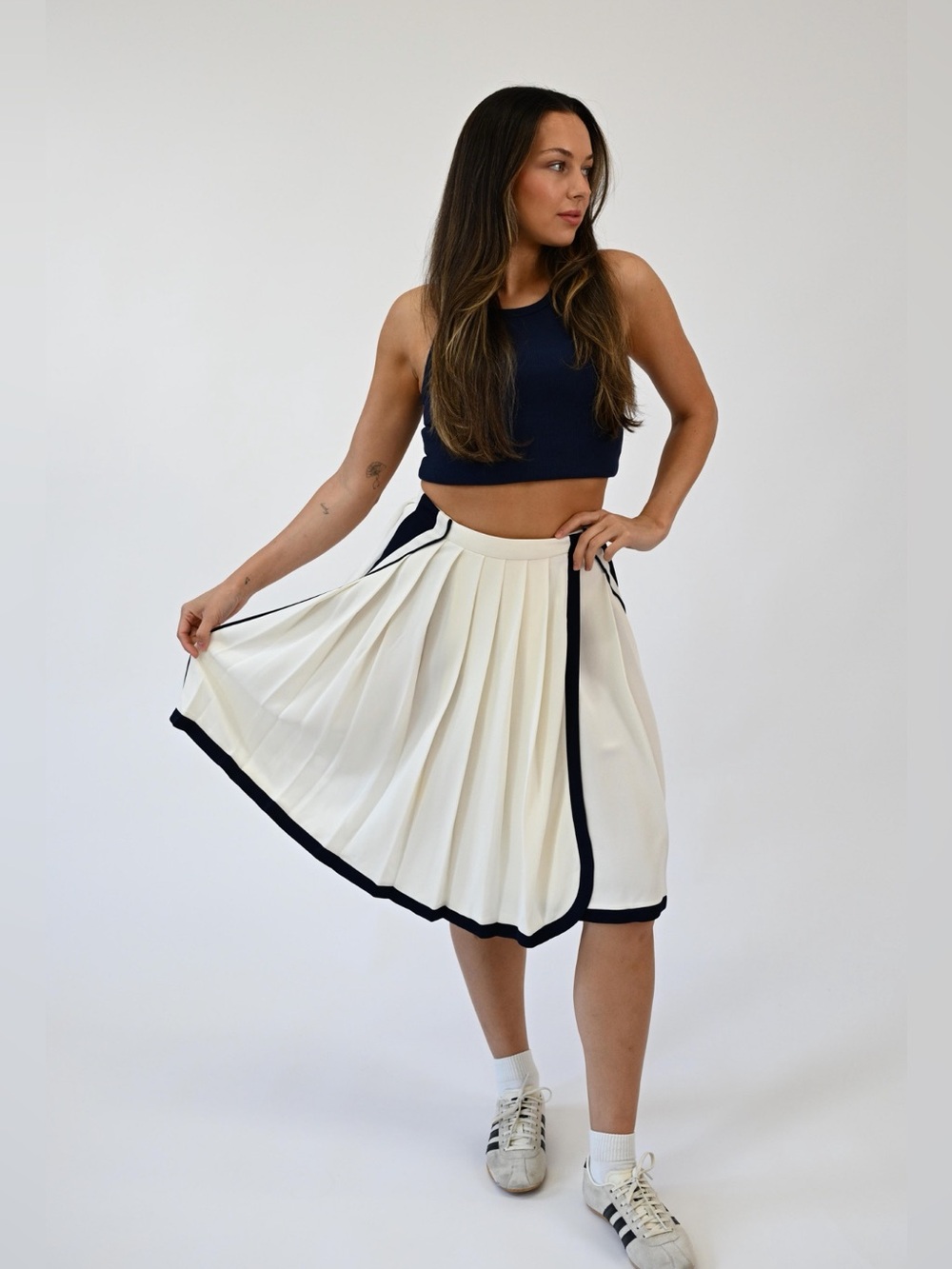 Prada Milano Pleated Skirt with Navy Contrast Trim, US 2